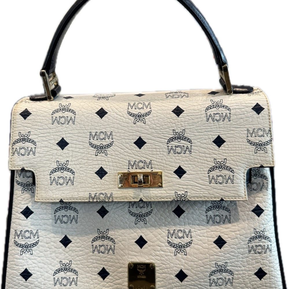✨ MCM Visetos White & Navy Vintage Tote – Made in Germany – Authentic! ✨